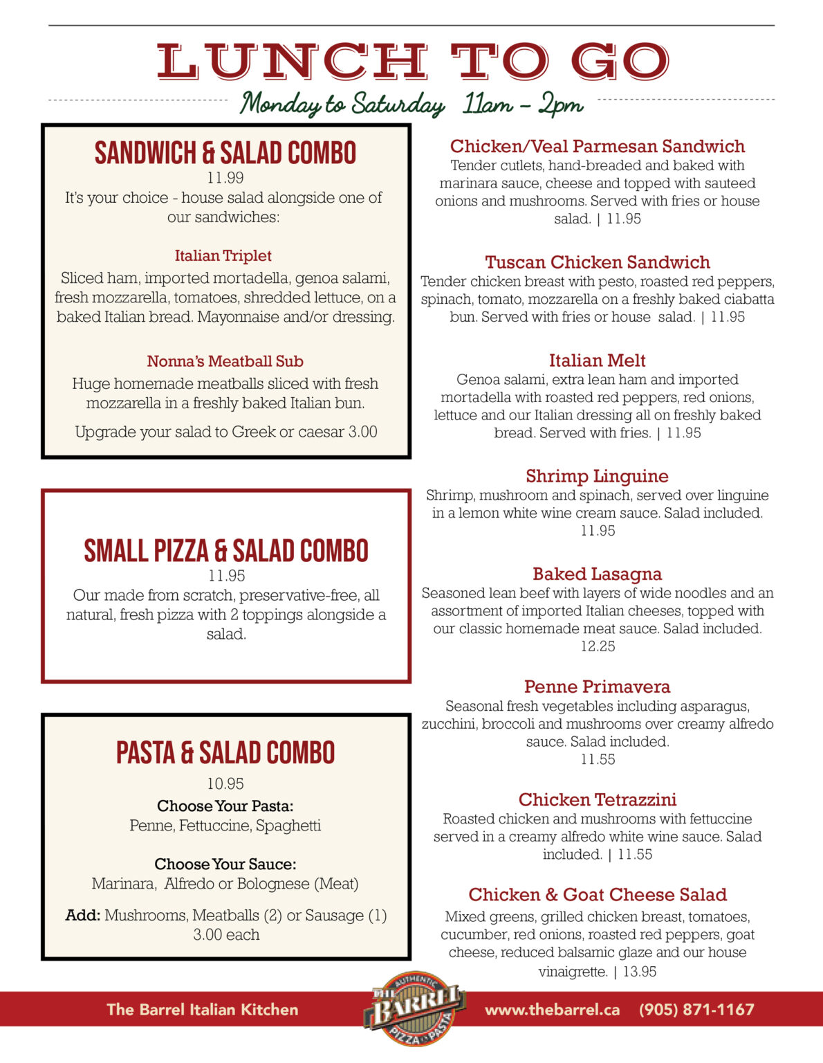 Lunch to Go The Barrel Restaurant